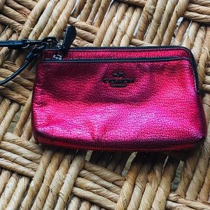 Coach Red Metallic Leather Wristlet